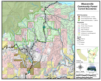 Current Map of the Weaverville Community Forest Boundaries.
